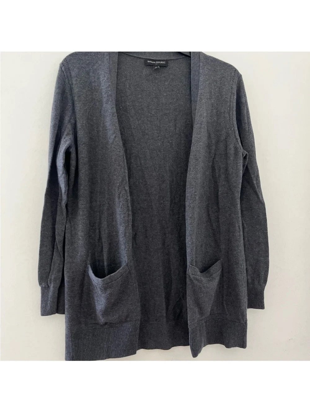 Banana Republic Charcoal Open-Front Pocket Cardigan Sweater